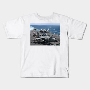 Sea Harriers onboard HMS Illustrious. Kids T-Shirt